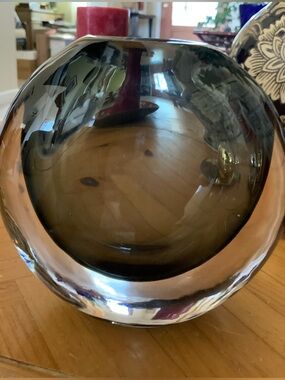 Modern Glass Vase Hand Blown Grey NEW